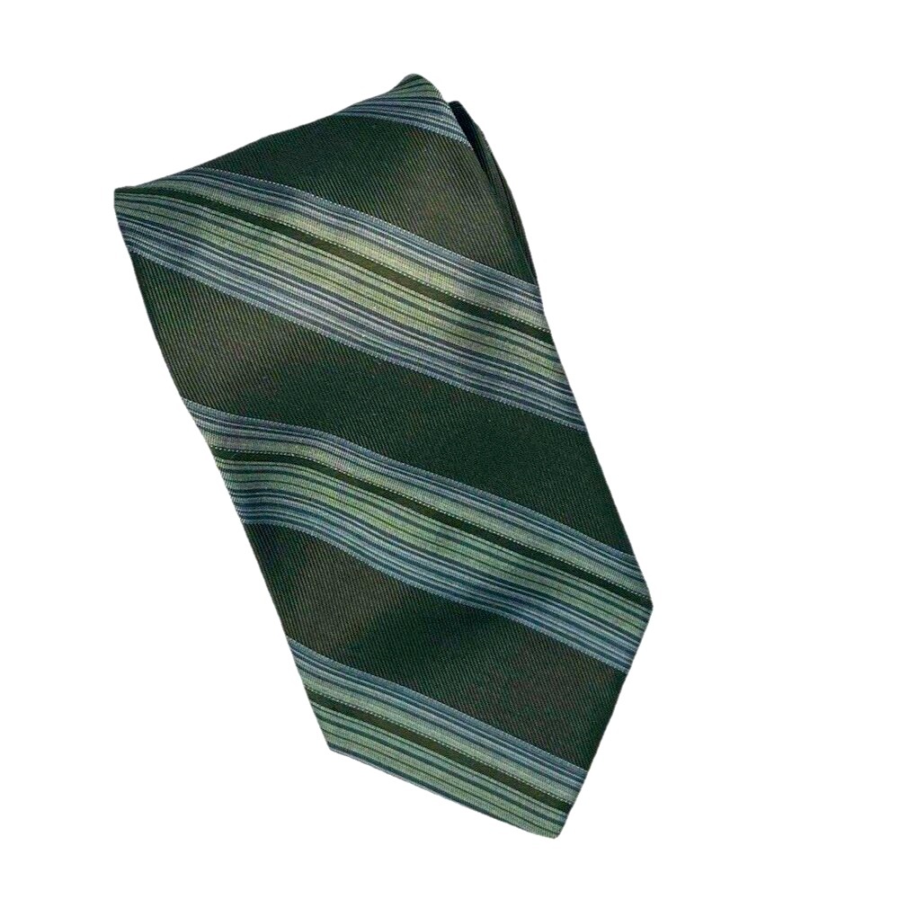 Elie Tahari Men's 100% Silk Tie Green & Blue striped Pattern Made in the USA